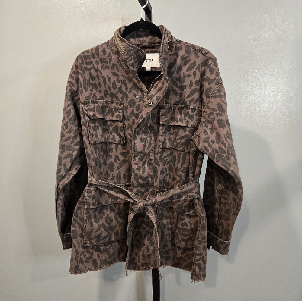 NEW PISTOLA WOMEN'S‎ ANTHROPOLOGIE LEOPARD CARGO BELTED JACKET BROWN BLACK SZ XS